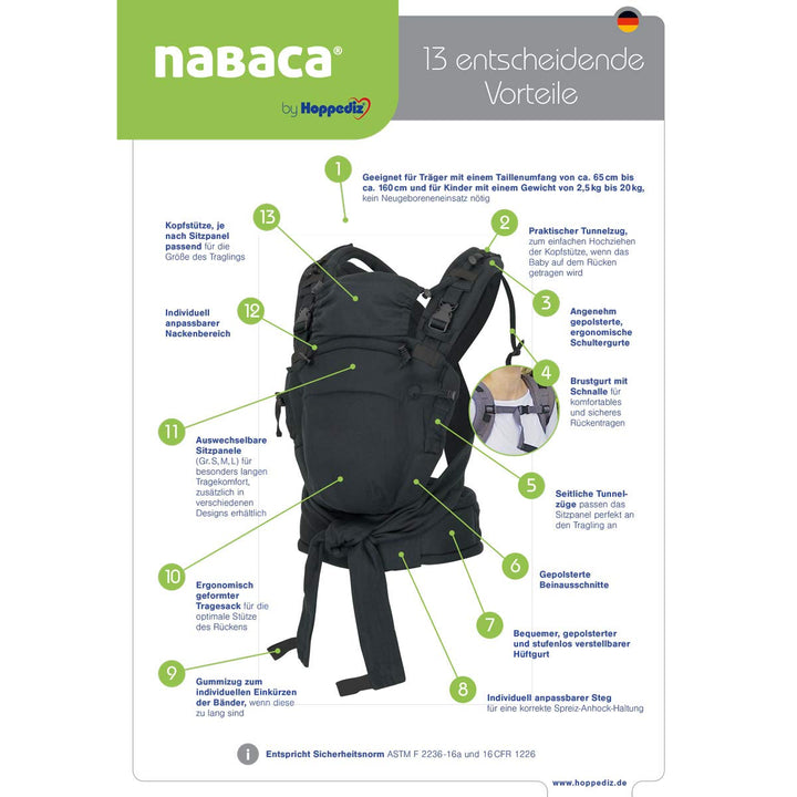 Hoppediz Nabaca Babytrage ab Geburt, Kos | Ergonomische Komfort-Modultrage für Bauch und Rücken, erw