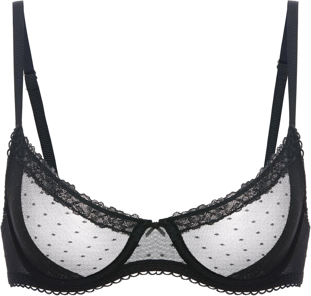 DOBREVA Damen Balconette Spitzen BH Durchsichtiger Sexy Bügel BH Grosse Brüste Soft Bequemer Ungepol