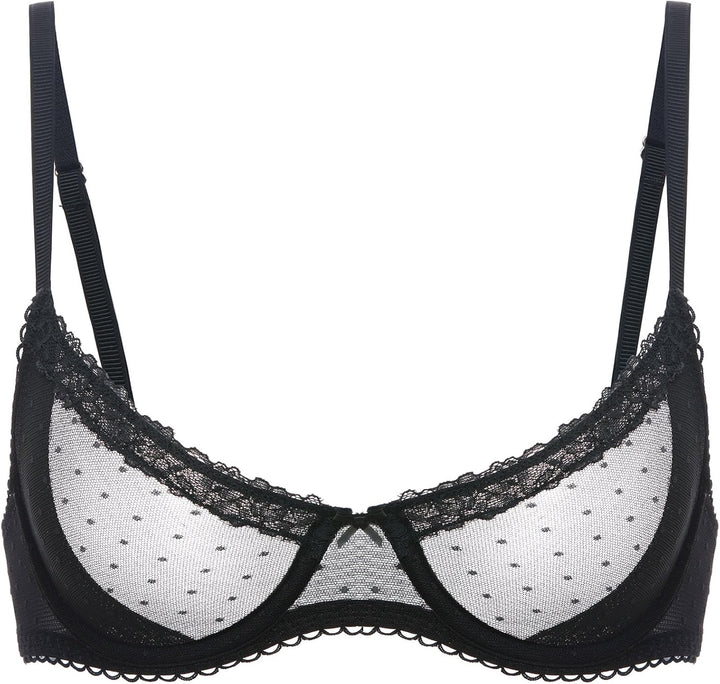 DOBREVA Damen Balconette Spitzen BH Durchsichtiger Sexy Bügel BH Grosse Brüste Soft Bequemer Ungepol