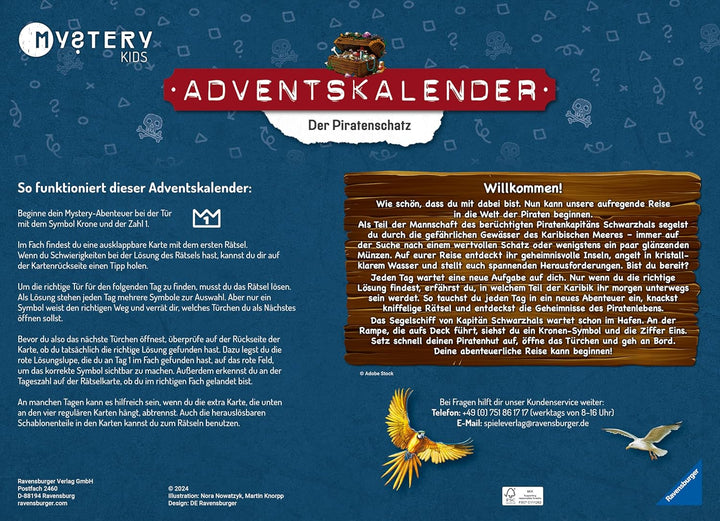 Ravensburger 20186 - Mystery Kids Adventskalender - Der Piratenschatz - Rätsel-Adventskalender für K
