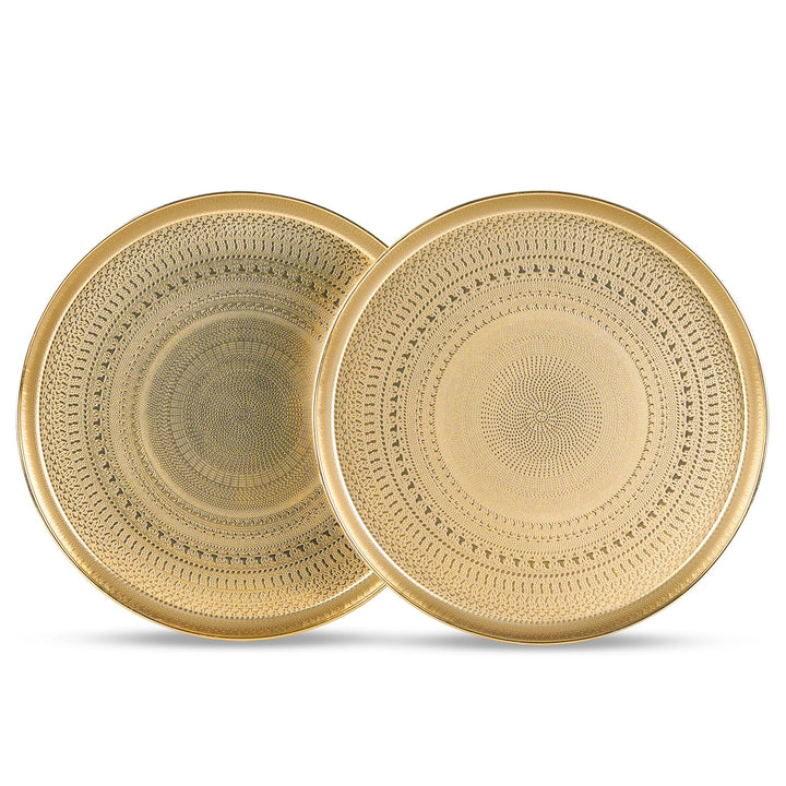 JAZUIHA Deko Tablett Rund 2er Set, Dekoschale Gold aus Metall, Dekorative Tablett Ø 34 cm, Goldener