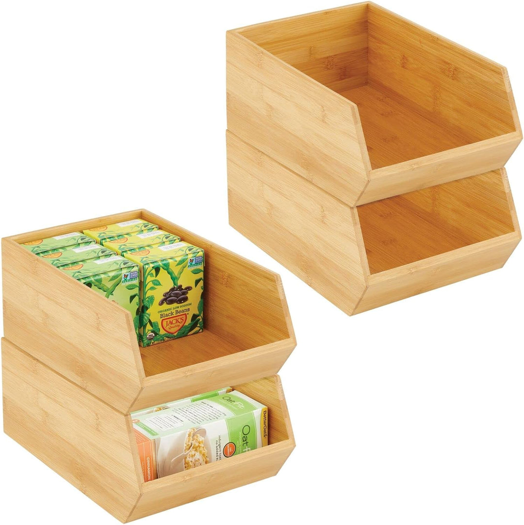 mDesign stapelbare Aufbewahrungsbox – multifunktionale Bambusbox für Küchenschränke, Regale & Oberfl