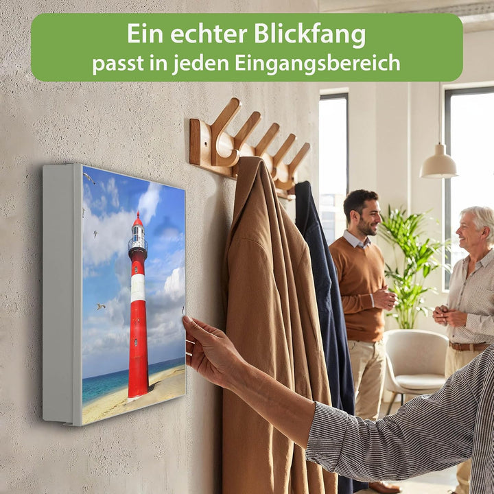 banjado® Grosser Schlüsselkasten Glas/Schlüsselbox 30cm x 30cm mit 50 Haken - Motiv Westkapelle/Schl