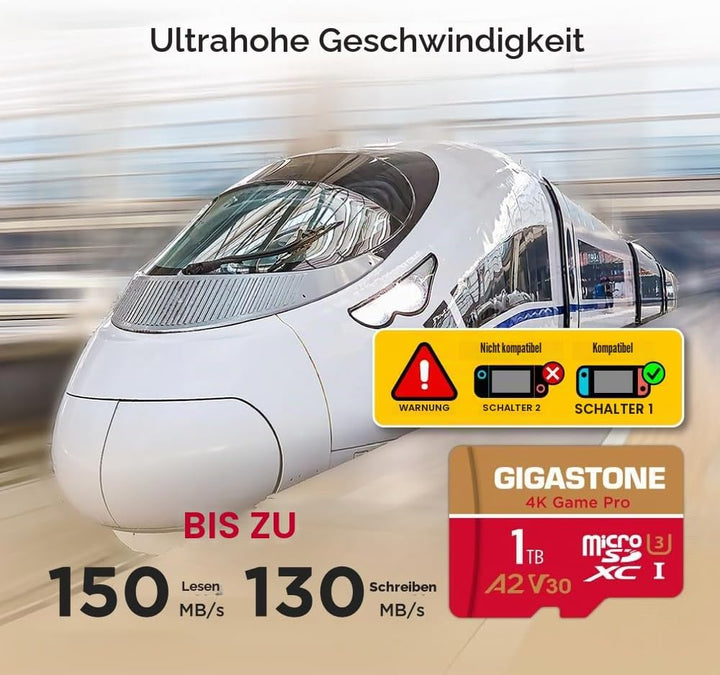 Nur für Switch 1 GGIGASTONE 1TB Micro SD Karte, 4K Game Pro, bis zu 150/130 MB/s, MicroSDXC Speicher
