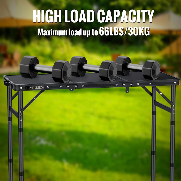 GARLLEN Campingtisch klappbar, 87x40cm & 3 einstellbare Höhen(26/48/70cm), Klapptisch Camping Tisch,