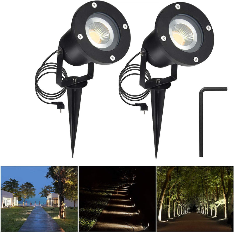 2er 5W LED GU10 Gartensrtahler LED Strahler mit Erdspiess AC85-265V mit 1,5M Kabel Wasserdicht Lampe