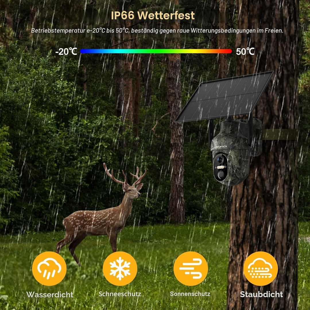 Lemnoi 4G LTE Solar Wildkamera mit Bewegungsmelder, Akku Überwachungskamera mit SIM Karte Vorinstall