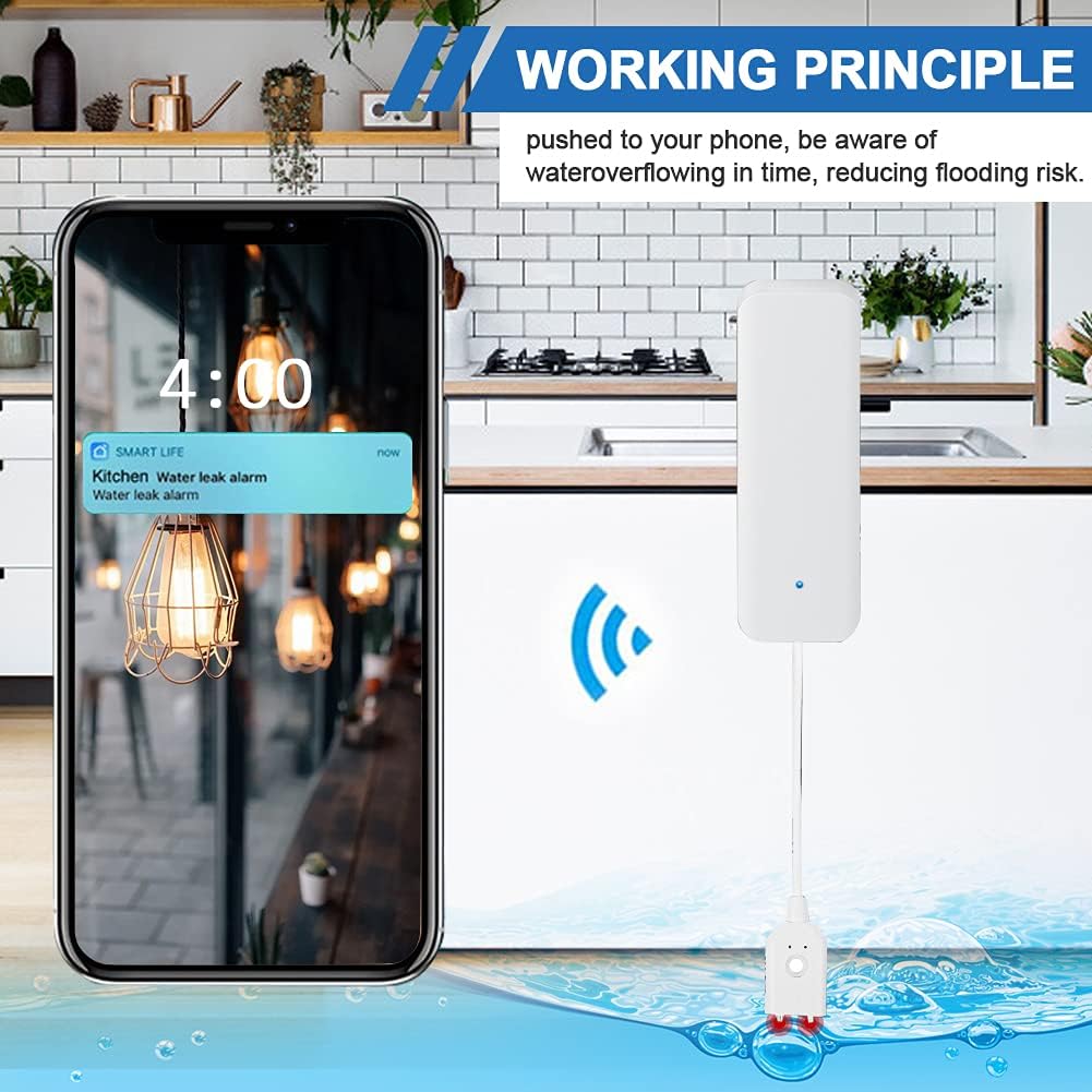Wasseralarmsensor, WiFi-Wasser-Leckdetektor, Überlauf-Hochwasser-Leck-Alarme, Remote-Monitor-Leck-Le