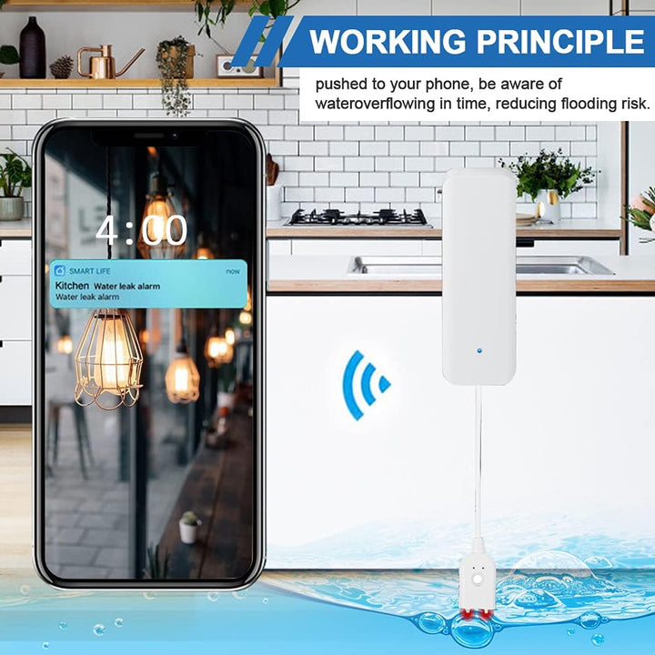Wasseralarmsensor, WiFi-Wasser-Leckdetektor, Überlauf-Hochwasser-Leck-Alarme, Remote-Monitor-Leck-Le