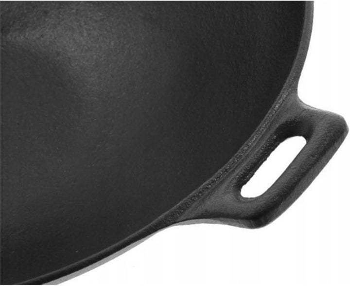 Wok aus Gusseisen | ⌀31cm Gross | Wokpfanne für alle Herdarten, Grillfpanne für gesundes Kochen und