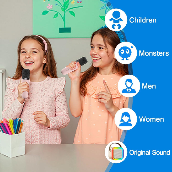 Mini Karaoke Maschine mit 2 Drahtlosen Mikrofonen, Karaoke Maschine Kinder, tragbarer Bluetooth-Laut