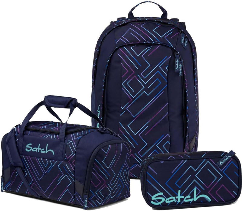 satch Air Schulrucksack Set 3tlg. inkl. Schlamperbox und Sporttasche Purple Laser, Purple Laser