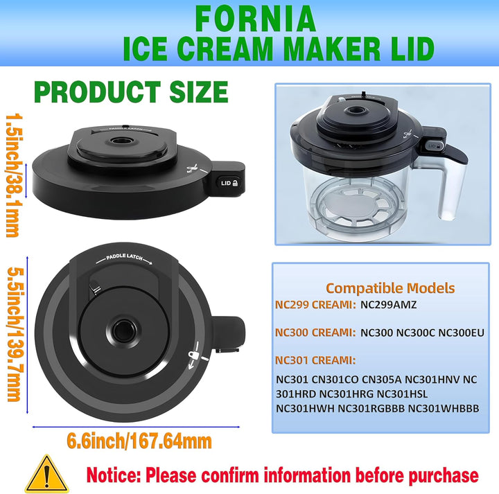 Outer Bowl Lid for Ninja NC301 Ice Cream Maker, Reusable Creami Replacement Lid Compatible Ninja NC2