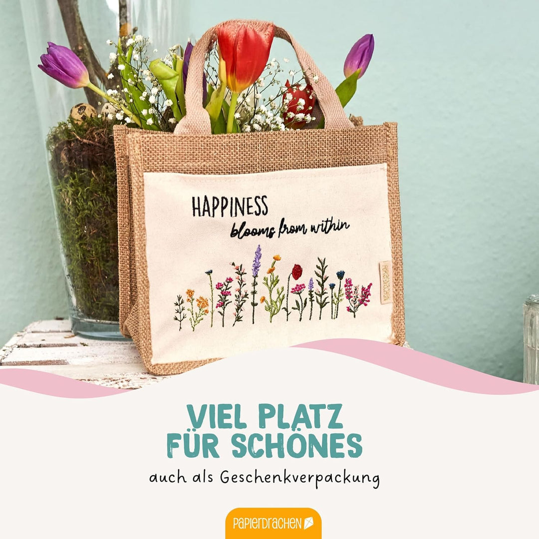 Papierdrachen Jutetasche Frühling - Geschenk und Dekoration zu Ostern - Happiness - Set 02 Frühling