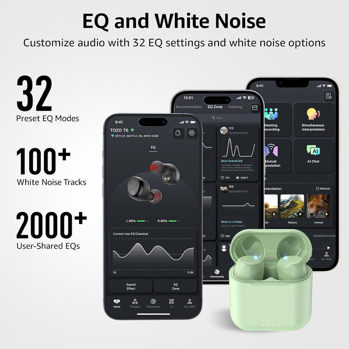 TOZO T6 Kopfhörer Kabellos Bluetooth 5.3 Bluetooth Kopfhörer, In Ear Kopfhörer 50 Std Akkulaufzeit m