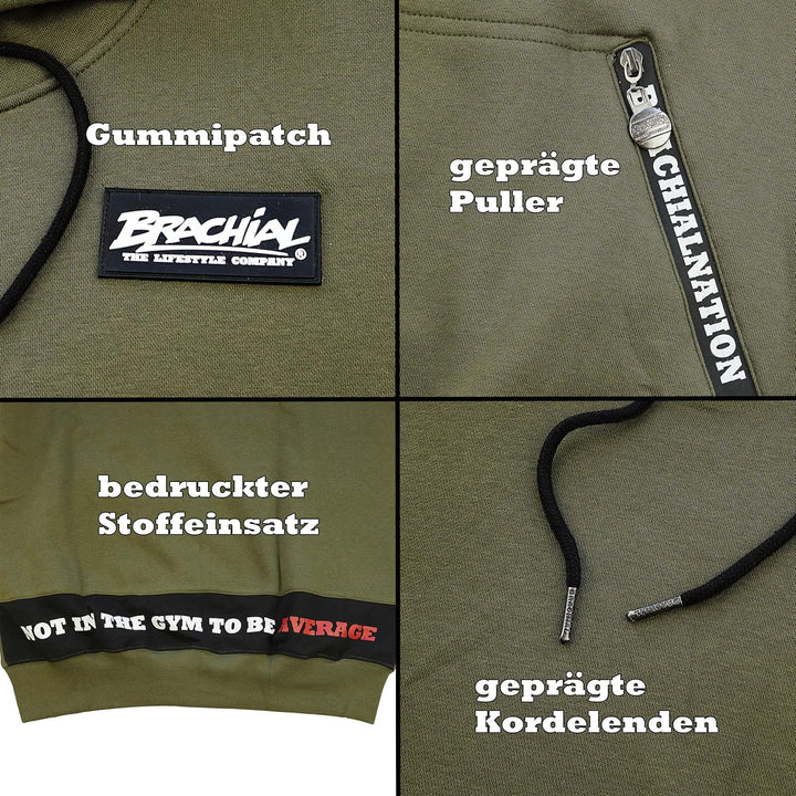 Brachial Premium Herren Kapuzenpullover Rude - Hoodie Sweatshirt Pullover mit Kapuze für Bodybuilder