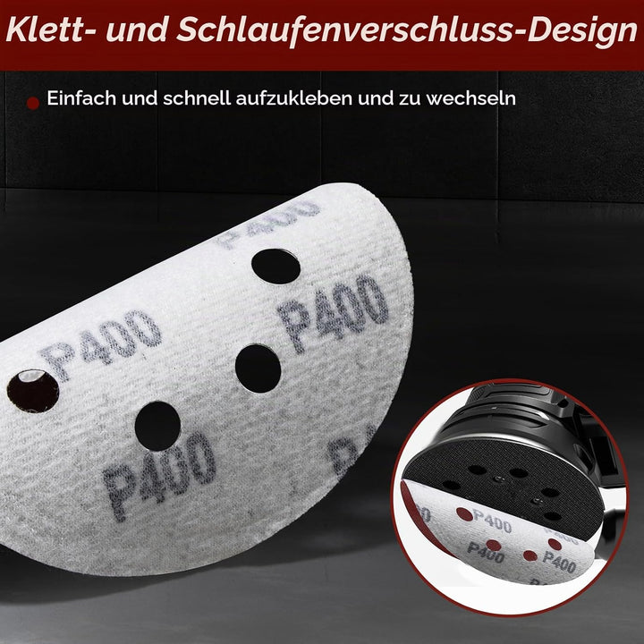 SHALL 160 Stück 125-mm-Schleifscheiben (Klettverschluss, 9 Typen, gemischte Körnung), 8-Loch, runde