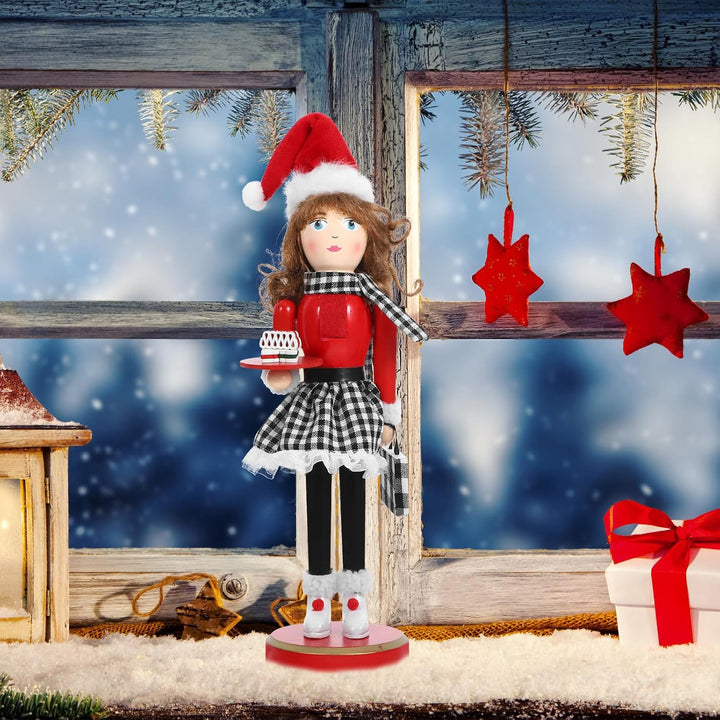 Ciieeo Weihnachtsfrau-Nussknacker Roter Back-Nussknacker Hölzerne -Ornamente Traditionelle -Puppen F