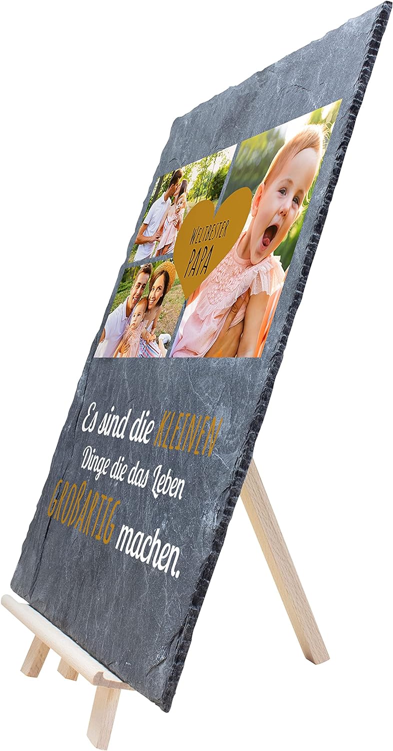 wandmotiv24 Schiefertafel Bester Papa, Personalisiert mit Ihren Farbfotos, Aufstellschild 3 Motive i