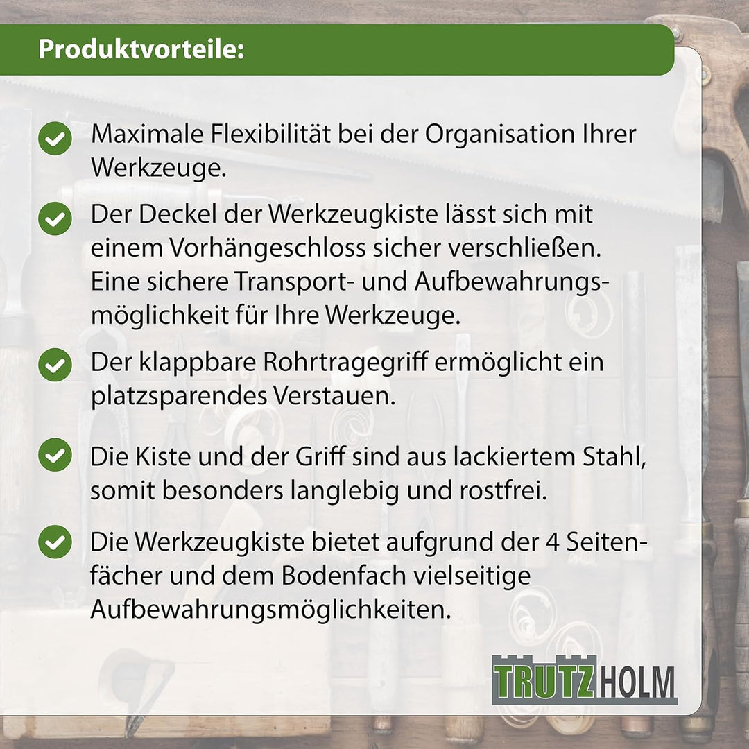 TRUTZHOLM Werkzeugkiste verschiedene Fachanzahl aus Stahl, klappbare Tragegriffe, universell einsetz