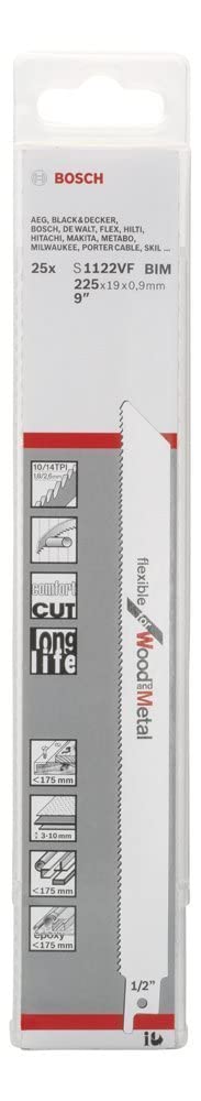 Bosch Accessories Bosch Professional 25 Stück Säbelsägeblatt S 1122 VF Flexible for Wood and Metal (