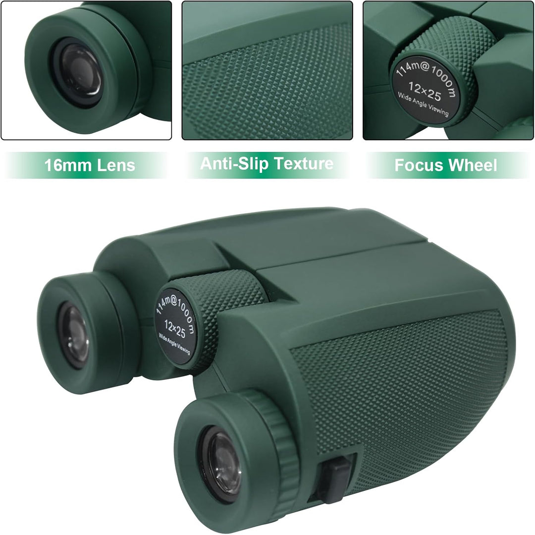 Fernglas Klein, 12 × 25 Fernglas Erwachsene Faltbar Binoculars Feldstecher Ferngläser mit Tragetasch