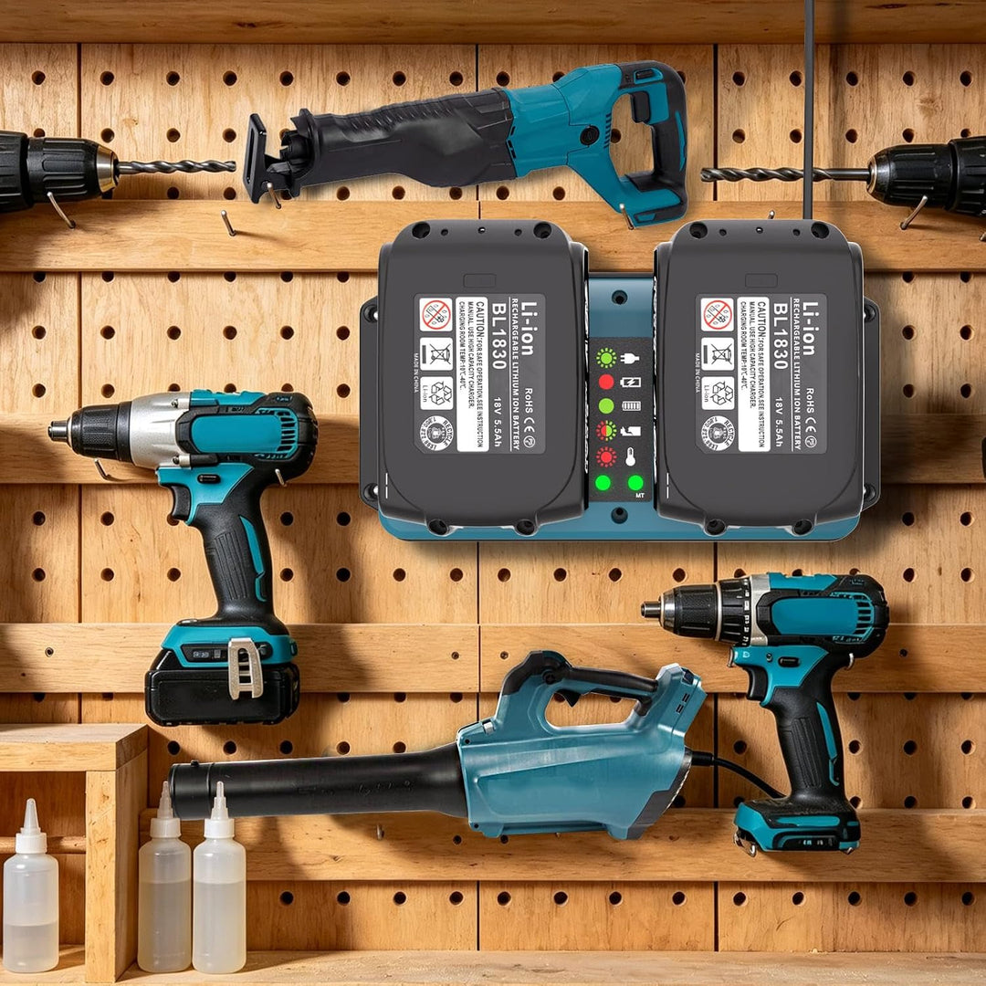 KUNLUN Dual Port Ladegerät für Makita 18V Akku, Ersatz DC18RD Ladegerät kompatibel mit Makita 14,4v-