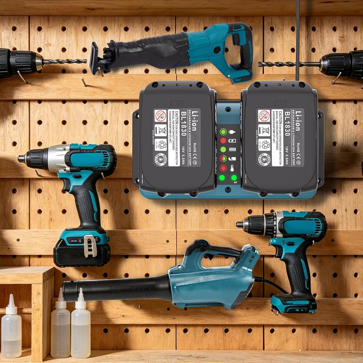 KUNLUN Dual Port Ladegerät für Makita 18V Akku, Ersatz DC18RD Ladegerät kompatibel mit Makita 14,4v-