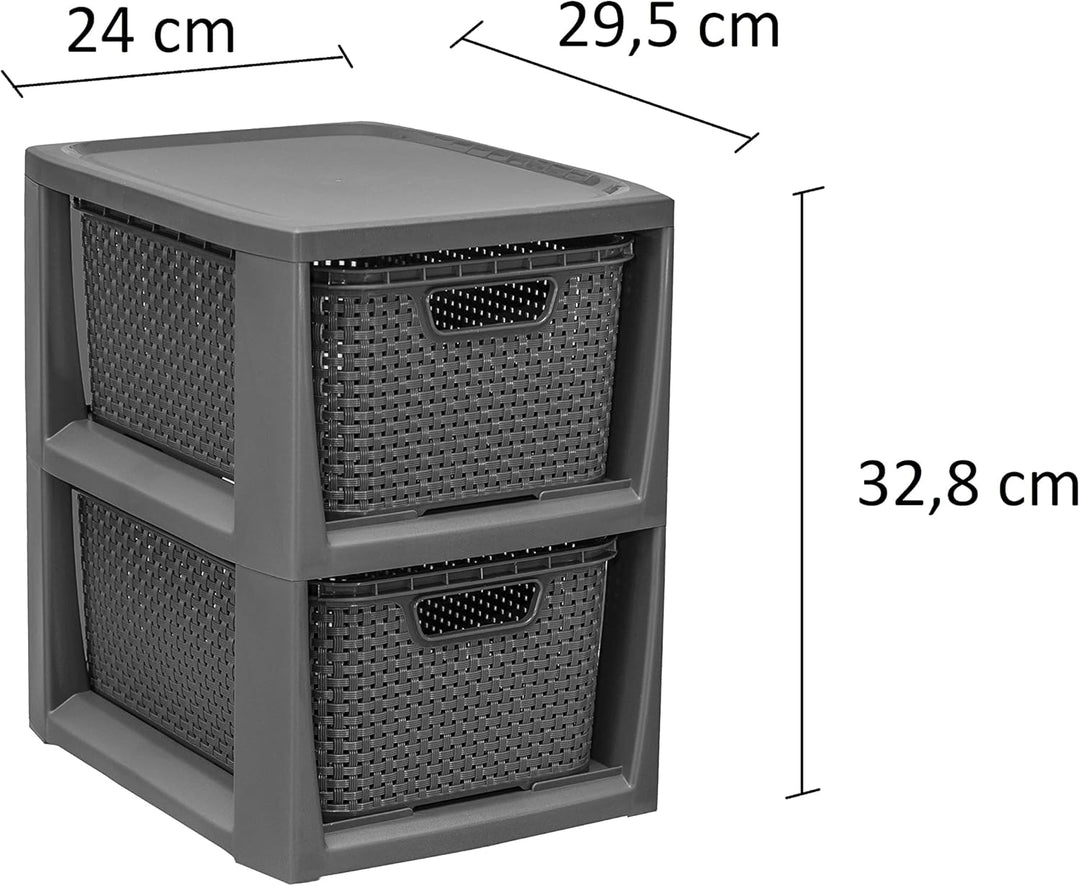 BranQ - Home essential 100% recycelt Kunststoff PP, Ökologisch, Regal in Rattan Design, Anthrazit, 2