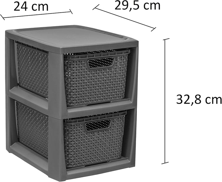 BranQ - Home essential 100% recycelt Kunststoff PP, Ökologisch, Regal in Rattan Design, Anthrazit, 2