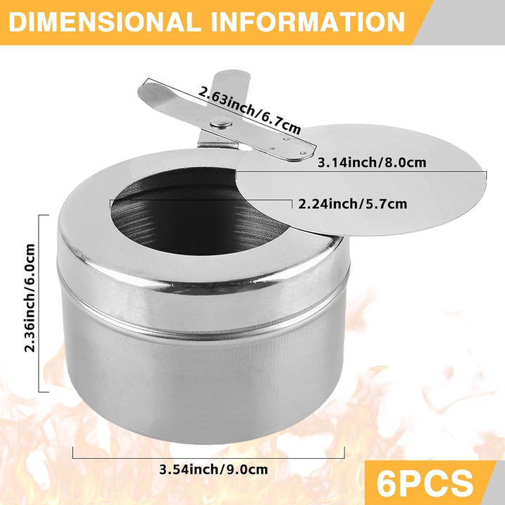 6 Stück Brennpastenbehälter, Fondue Brenner Edelstahl Speisewärmer Mit Abdeckung Kraftstoffhalter Wa