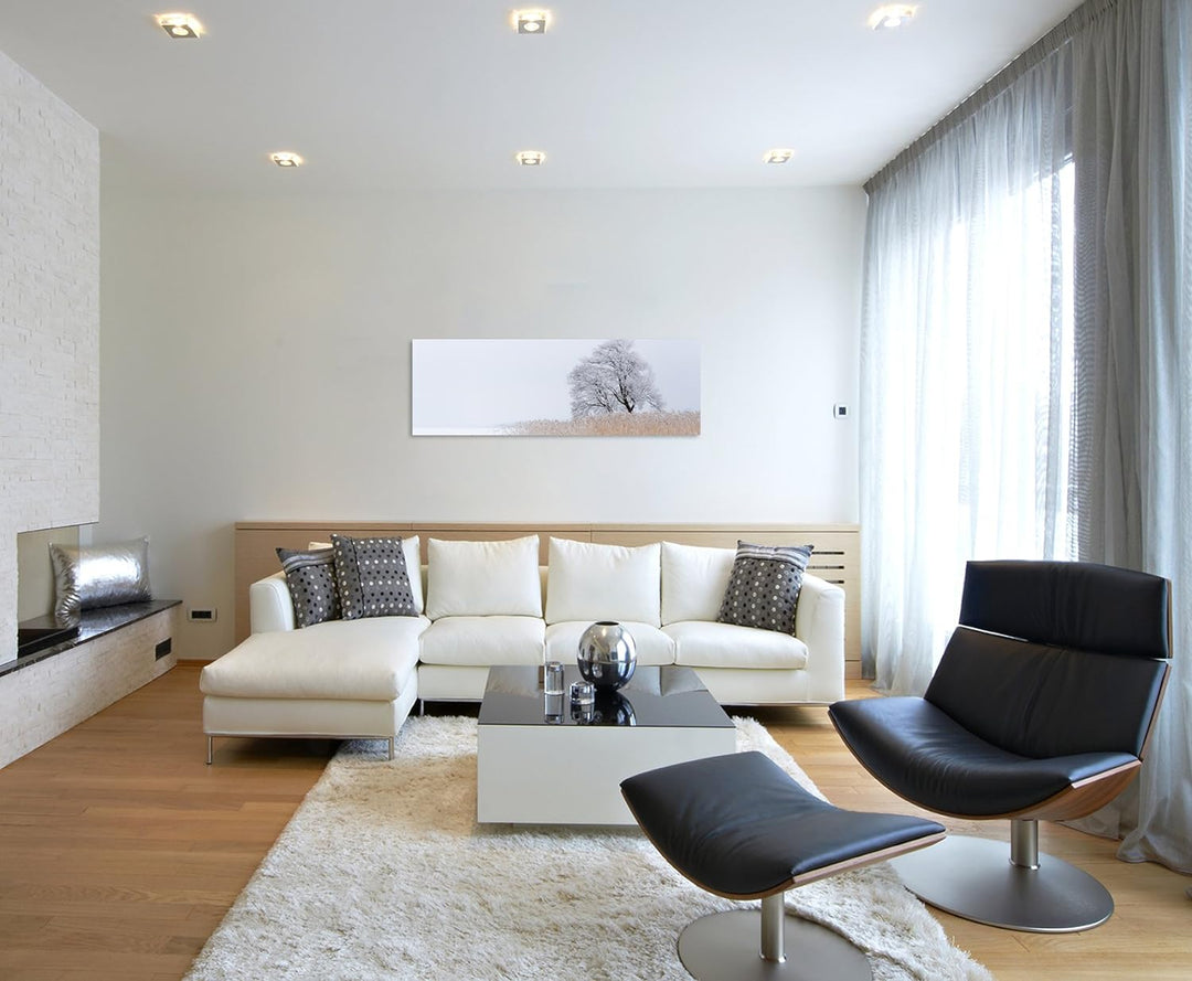 Sinus Art Wandbild 150x50cm Landschaftsfotografie – Einsamer Baum am See auf Leinwand für Wohnzimmer