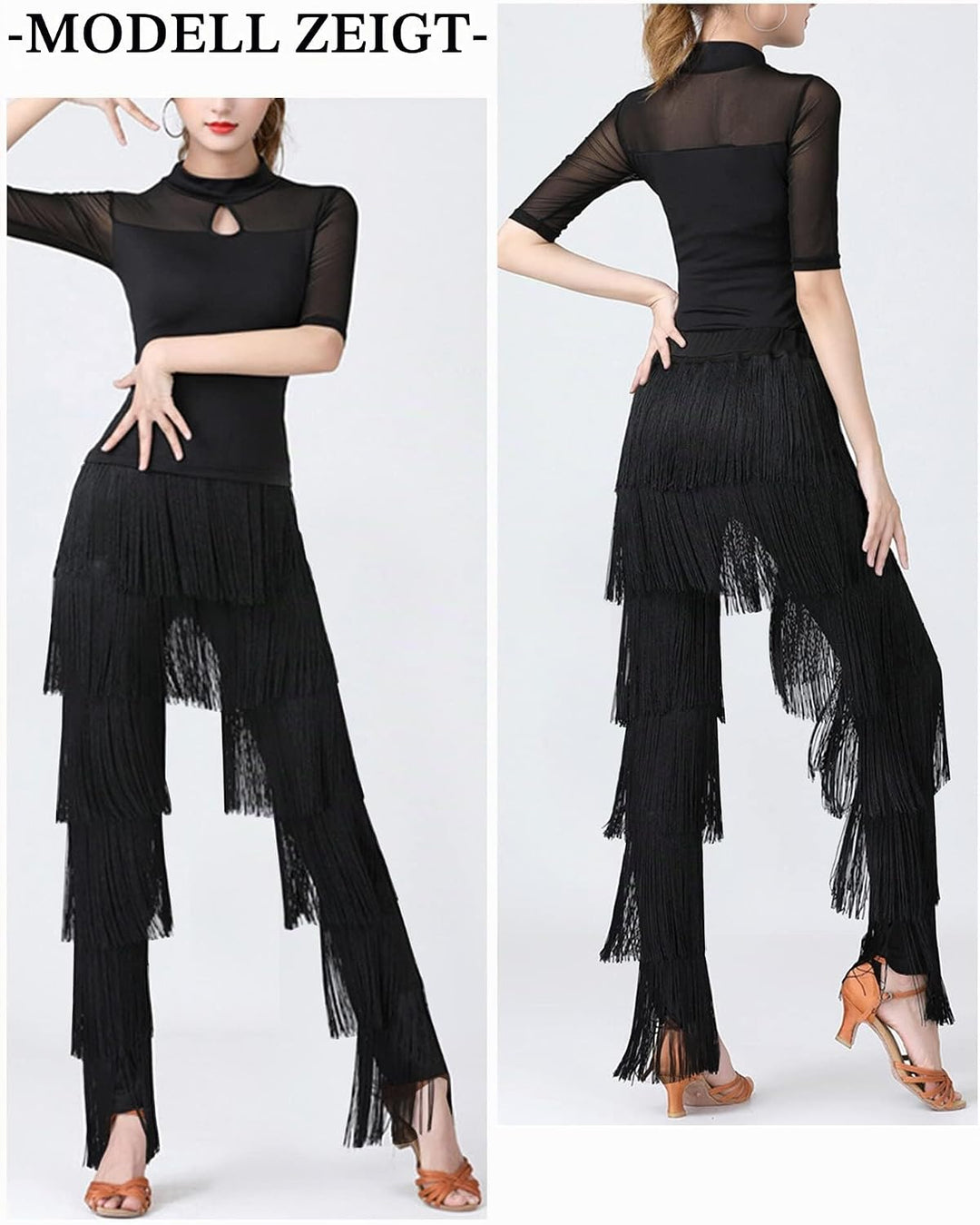 SEAUR Damen Fransenhose Latein Tanzhose Quaste Fransen Hose Tanz Ballsaal Tango Salsa Rumba Cha Cha