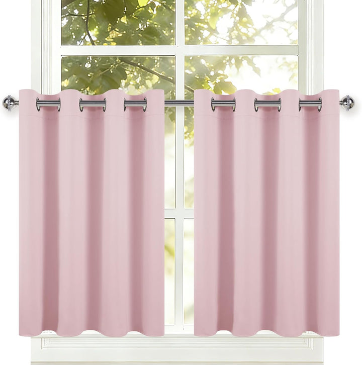 DWCN Gardinen für Kleine Fenster, Blickdichte Vorhänge Kurz H 90 cm x B 132 cm, Blush Rosa Vorhang f