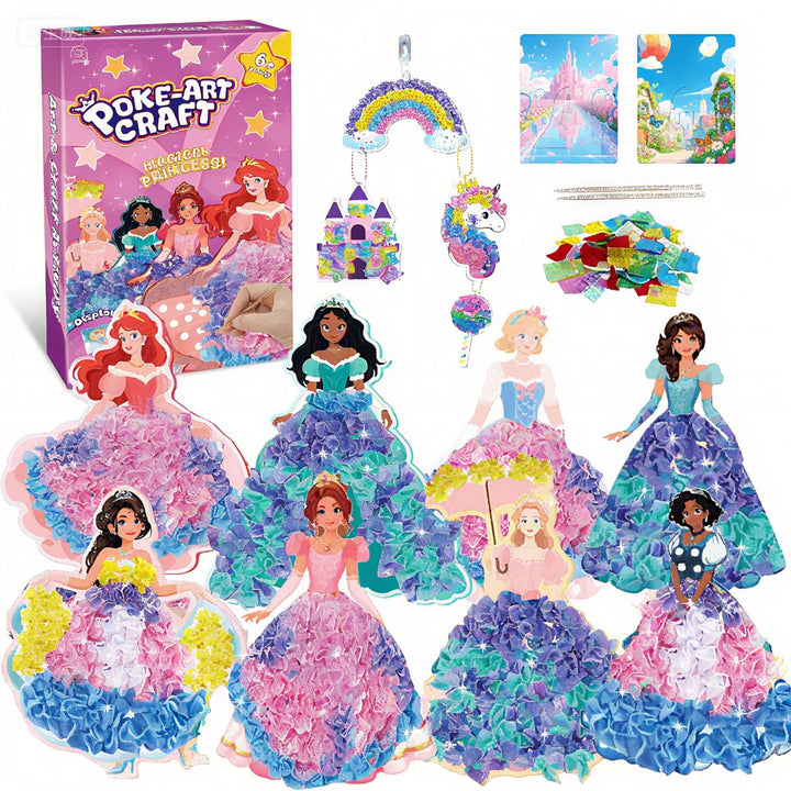 Afufu Poke-in Art Bastelset Kinder 3-12 Jahre, DIY Kindertagsgeschenke Mädchen mit 8 Prinzessinnen &