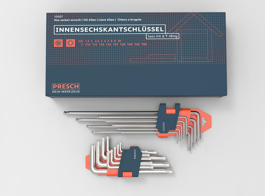 PRESCH Innensechskantschlüssel Set 18 teilig HX & TX - Profi Innensechskant Satz klein und kompakt m