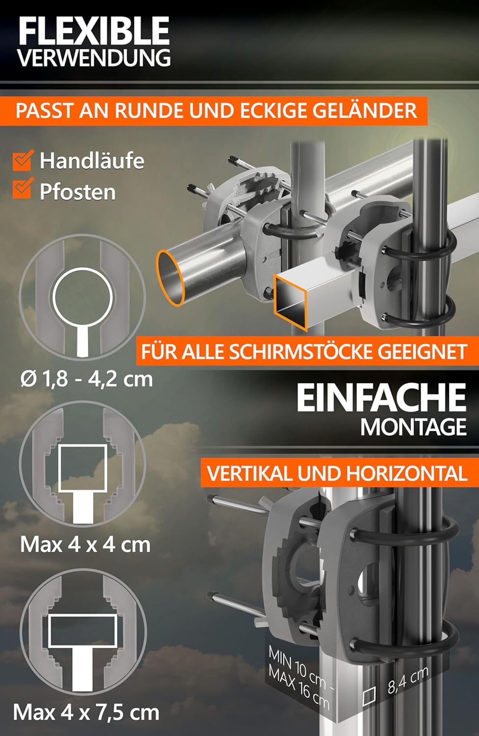 4smile Sonnenschirm Balkon SunnyShade - Sonnenschutz Balkon 4-in-1 SET, Taupe - Sonnenschirm rechtec