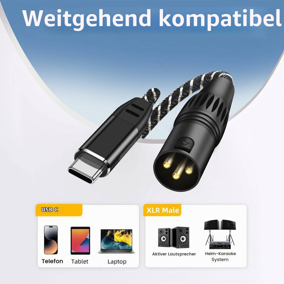USB C auf XLR Audiokabel,2M Type C auf XLR Male Output Stereo Kabel,für Verstärker, Lautsprecher, Mi