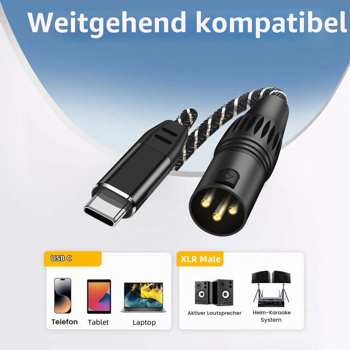 USB C auf XLR Audiokabel,2M Type C auf XLR Male Output Stereo Kabel,für Verstärker, Lautsprecher, Mi