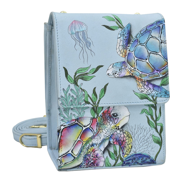 Anuschka Damen echt Leder Mini Sling Organizer Tasche, Kreuztasche, Stylisher Organizer Underwater B