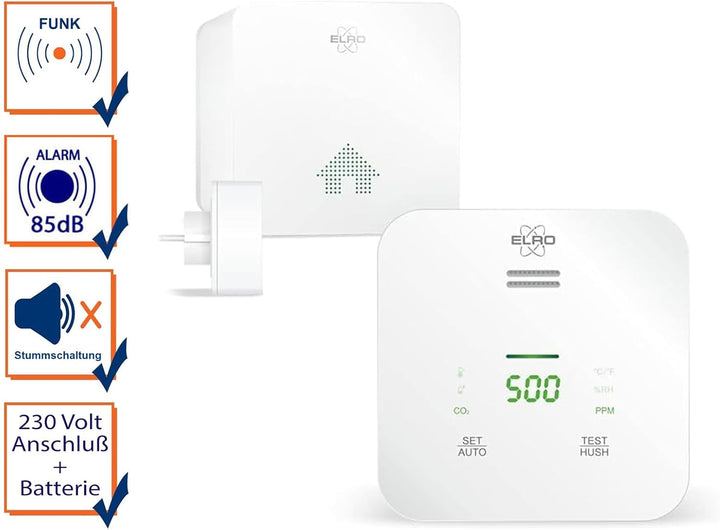 ELRO Connects SF500CO2 Smart WiFi CO2 Meter Kit - Komplettset mit koppelbarem Luftqualitätsmessgerät