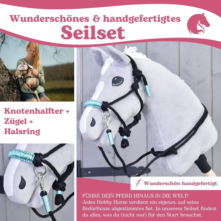 LarDen Hobby Horse Zubehör SeilSet - Halfter mit Zügel & Halsring für Grösse S Steckenpferd | Stockp