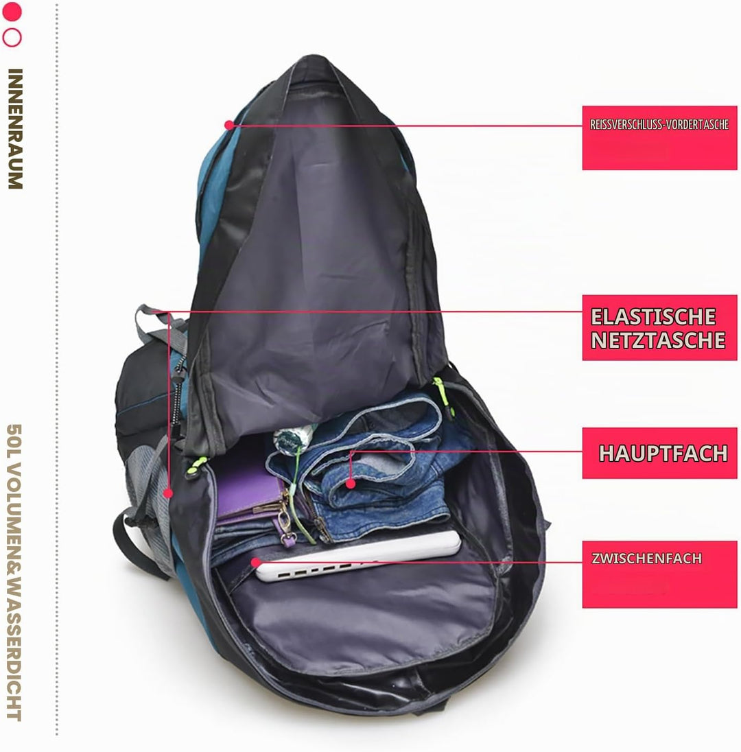 Bseash 50L Leichter wasserfester Wanderrucksack, Outdoor Sport Tagesrucksack Multifunktions Reisetas