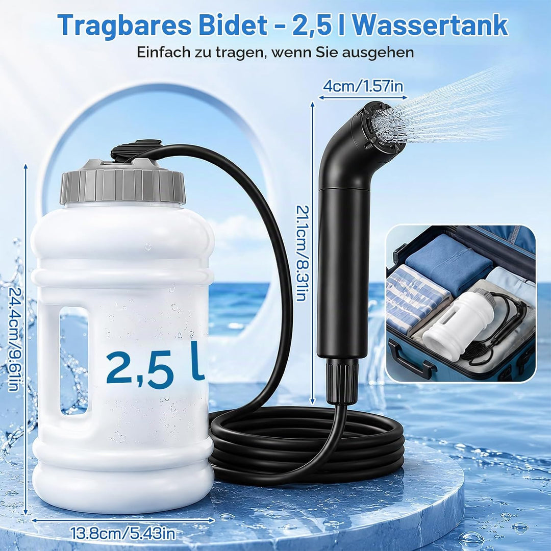 Bidet Po Dusche, 2.5L Elektrisch Peri Bottle Podusche Tragbares Reisen Camping 3 Wasserfluss-Modi Ba