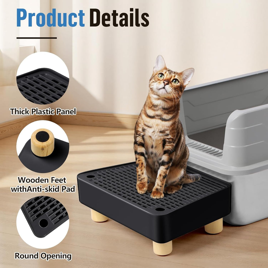 Katzentoilettenrampe, Katzen Treppen & Stufen mit Holzfüsse Filterfunktion, leicht zu reinigender Ti