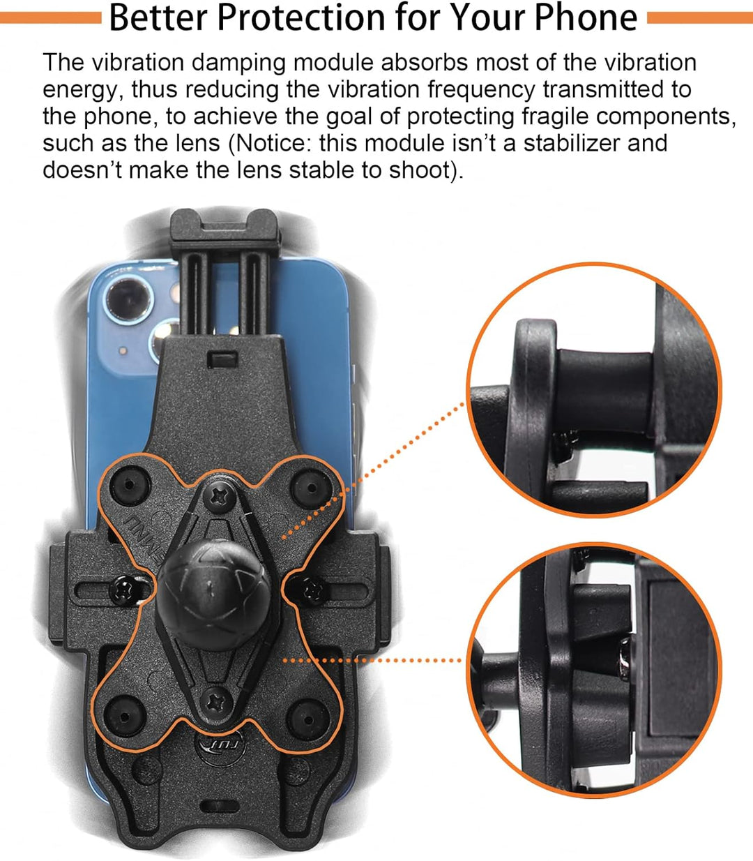 AGEofDMS Motorrad Handyhalterung mit Vibrationsdämpfer, Handyhalter für Roller, Fahrrad, One-Touch A