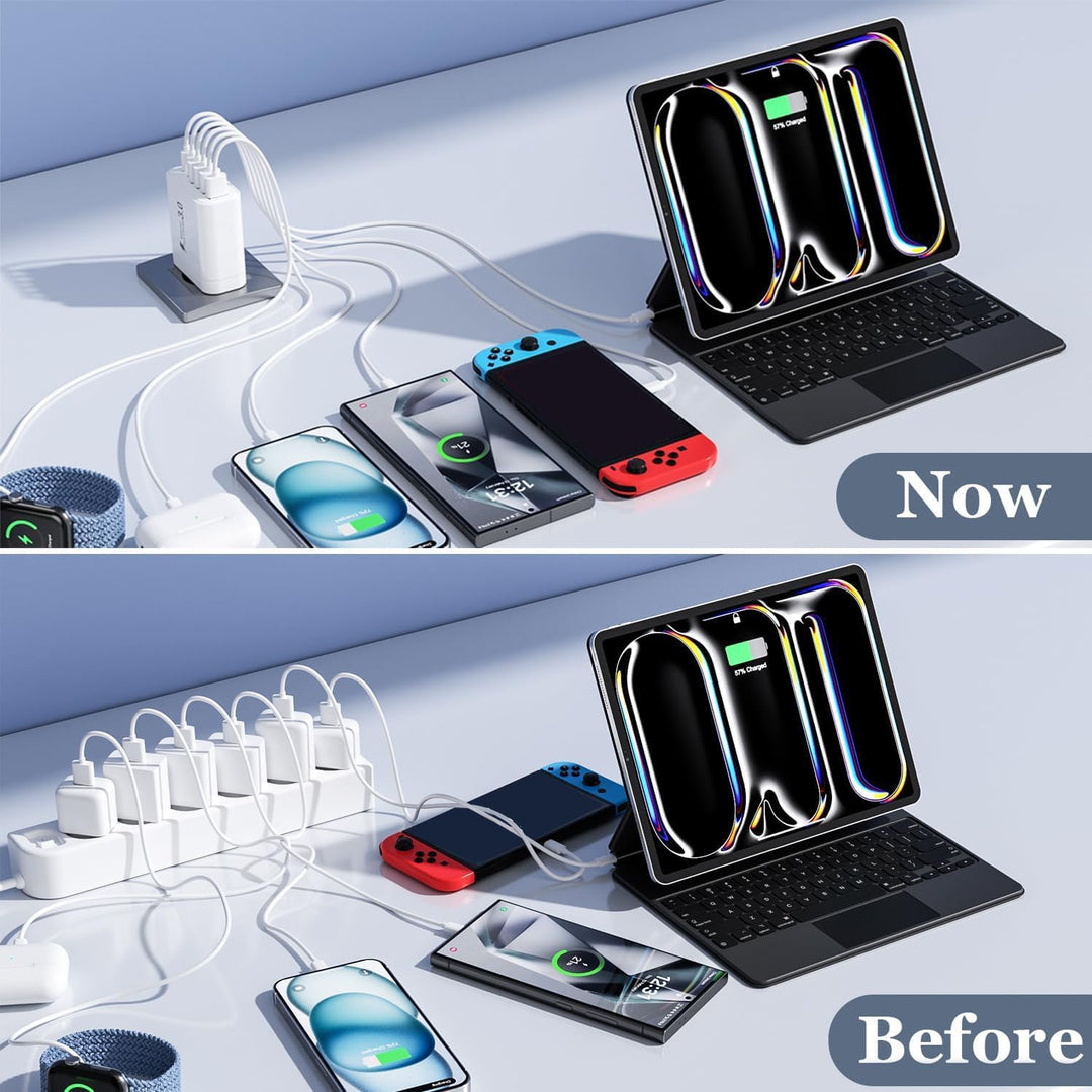 USB C Ladegerät, Multi Port Ladestecker, 52W 6-Port Ladeblock, Dual PD Schnellladegerät, USB C Wandl