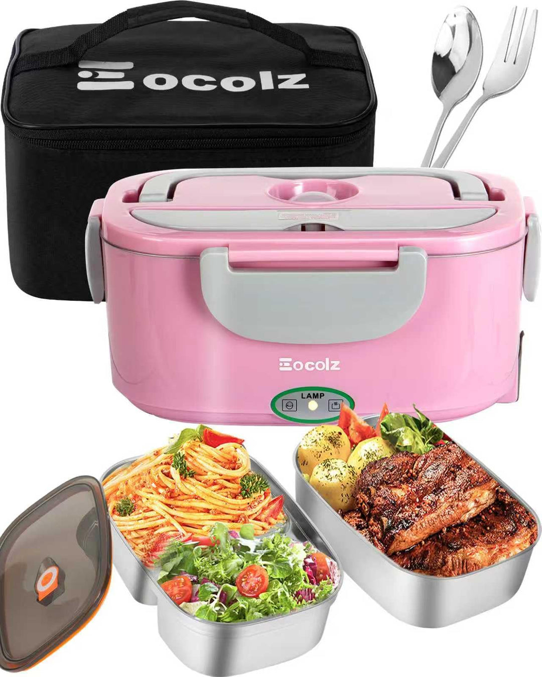 Eocolz Elektrische Lunchbox mit Speisenwärmer 80-100W, tragbarer 1,5L-Behälter mit zwei Behältern fü