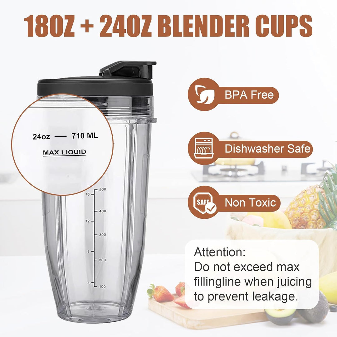 Ersatzbecher kompatibel mit Ninja Auto-iQ Blender – 18oz & 24oz Smoothie Cups mit Deckel – Passend f