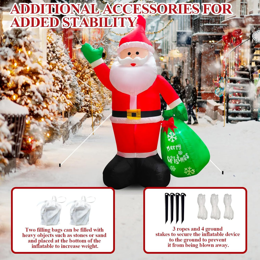 245cm Aufblasbar Weihnachtsmann mit LED Lichtern | 8 FT Aufblasbar Weihnachtsdeko IP44 Wasserdichter